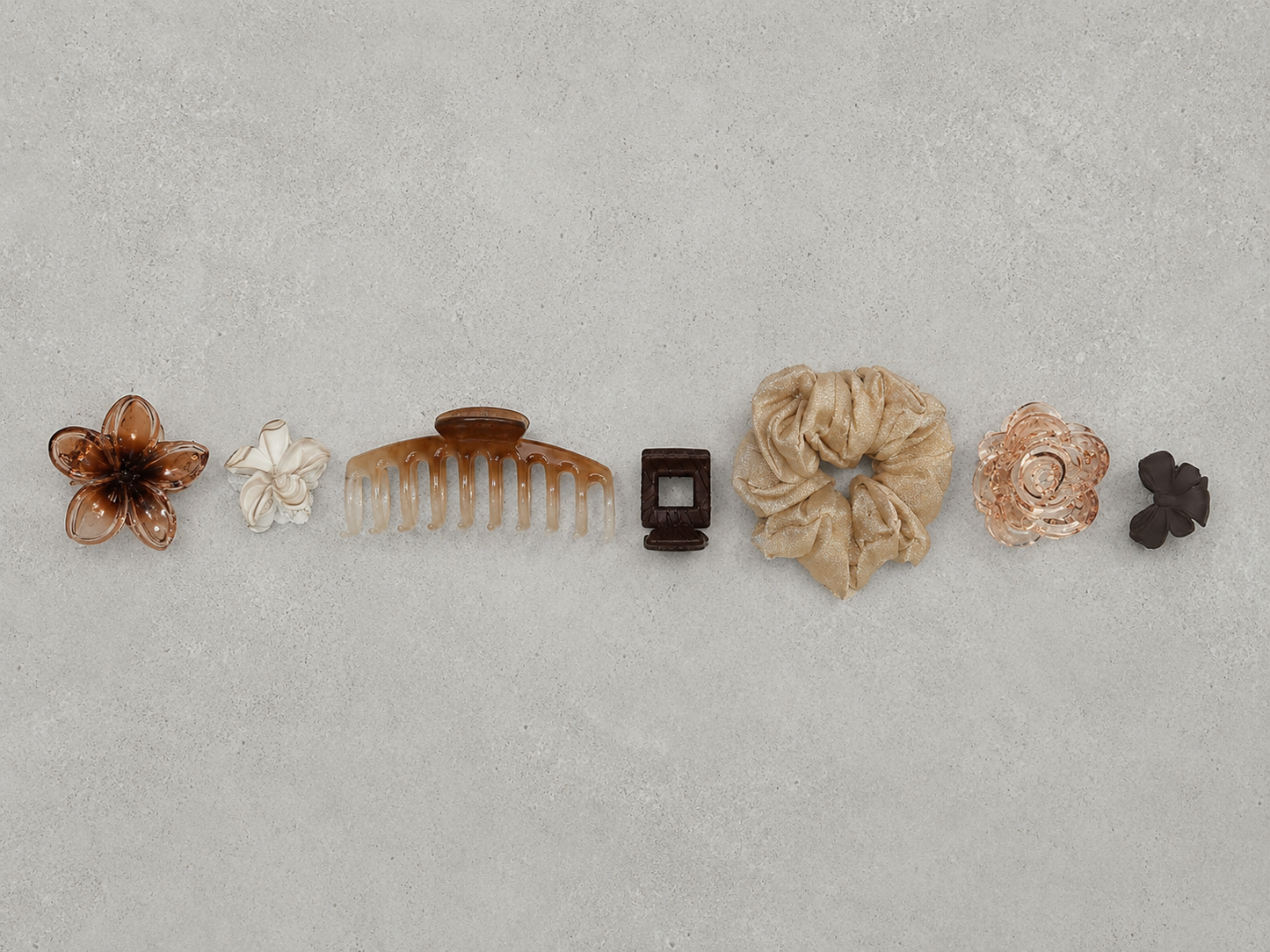 Brown Blossom Hair Accessories Combo Set – 7 Pieces