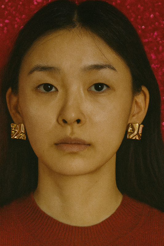 Gold-Plated Square Wavy Stud Earrings