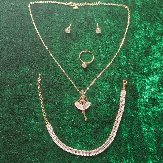 Gold Plated Dancing Girl Pendant Jewellery Combo Set