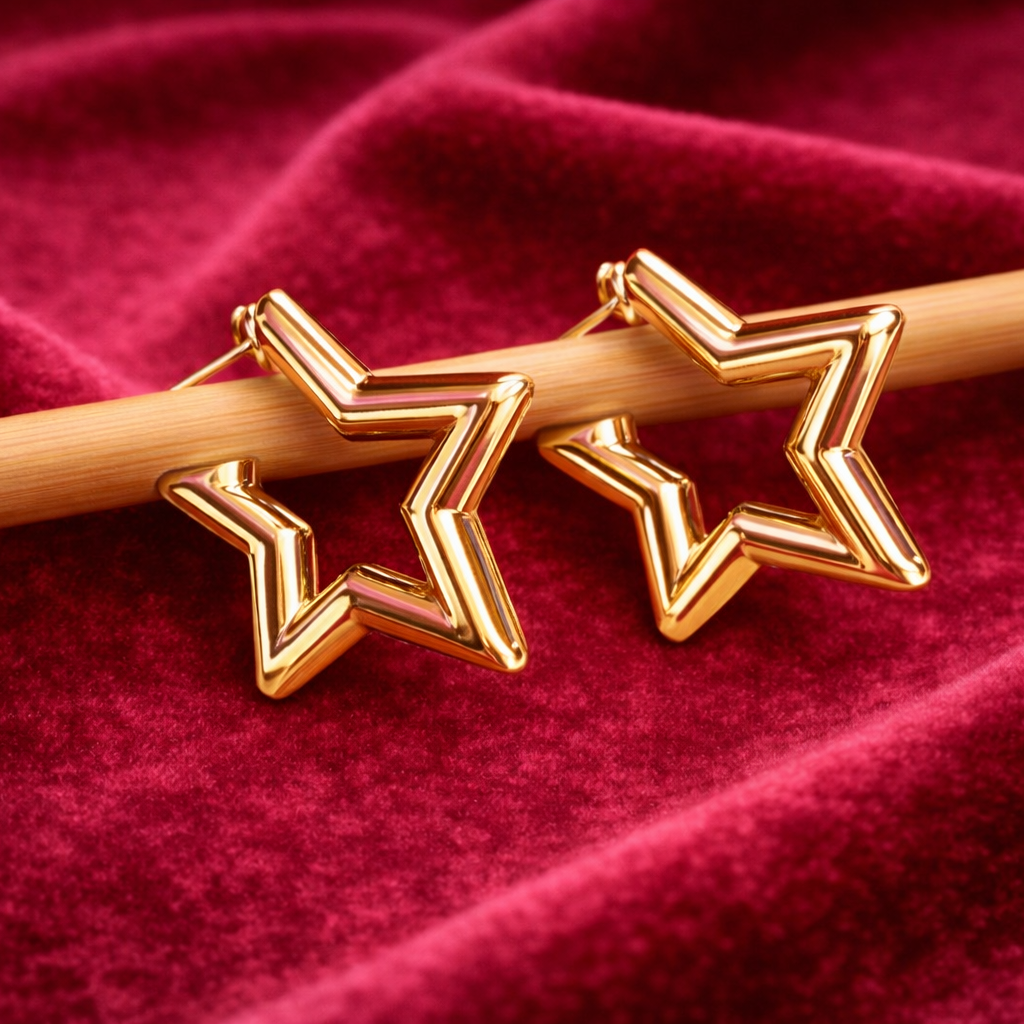 Open Star Hoop Earrings – Gold
