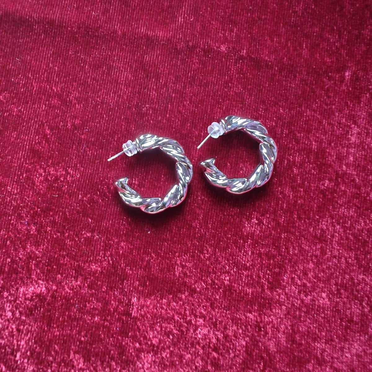 Silver twisted rope hoop earrings