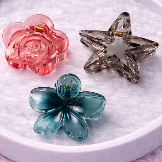 3-Piece Floral & Star Transparent Hair Claws