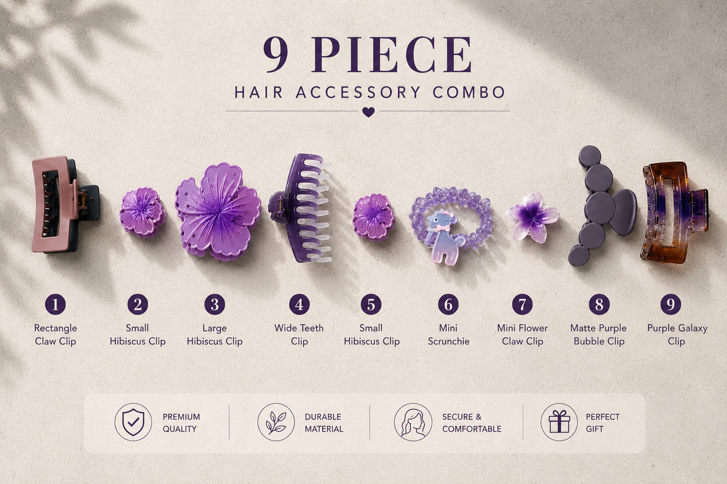 Violet Blossom Hair Accessories Combo Set – 9 Pieces