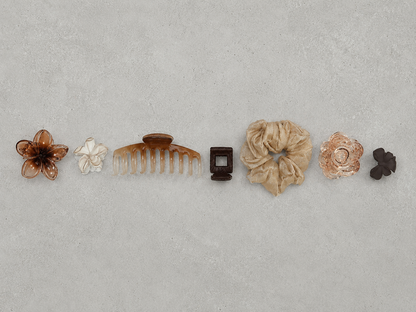 Brown Blossom Hair Accessories Combo Set – 7 Pieces