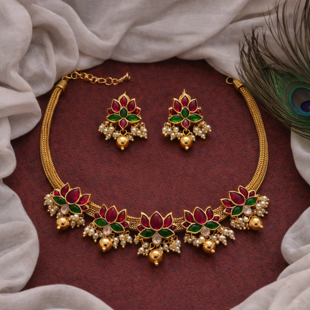 Royal Lotus Kundan Necklace Set