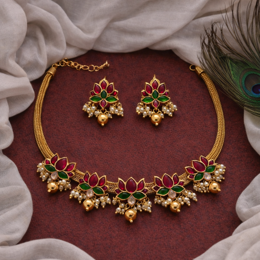 Royal Lotus Kundan Necklace Set