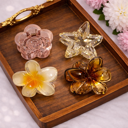 4-Piece Floral & Star Hair Claw Clip Set