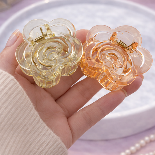 Glass Finish Aesthetic Rose Hair Claw - Medium