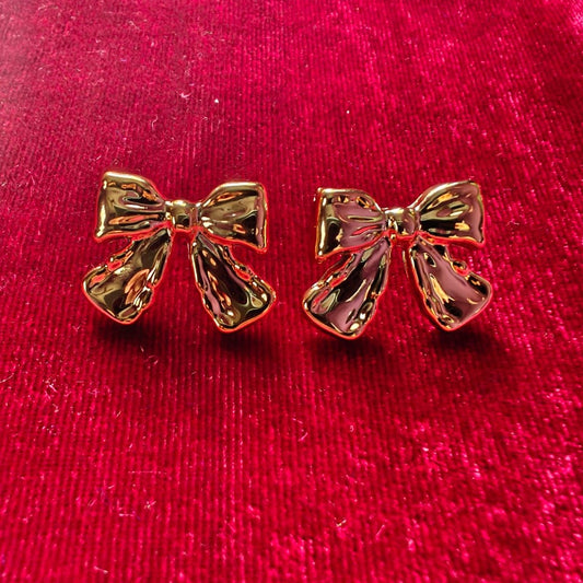 Gold Bow Stud Earrings
