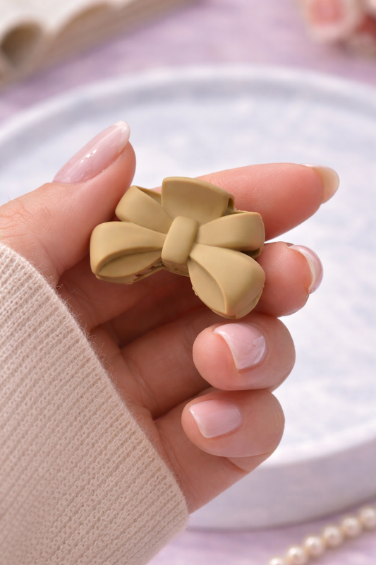 Mini Matte Ribbon Bow Hair Claw Clip - Small