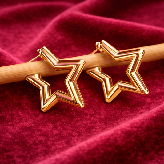 Open Star Hoop Earrings – Gold