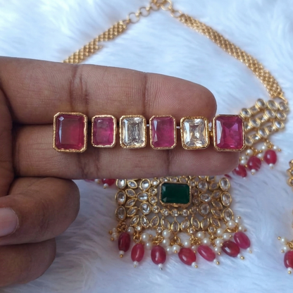 Regal Kundan Choker Set with Emerald Centerpiece & Ruby Beads
