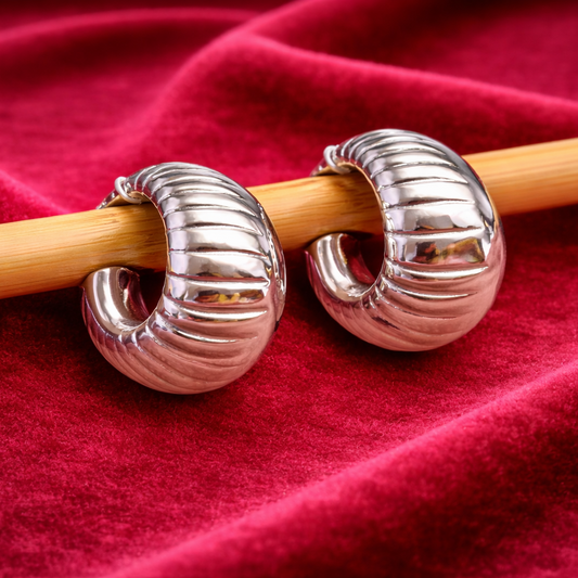Ribbed Silver Chunky Hoop Earrings