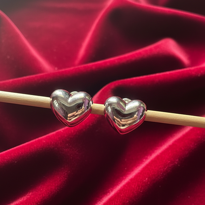 Silver Puffy Heart Earrings