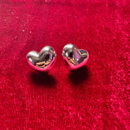 Silver Puffy Heart Earrings