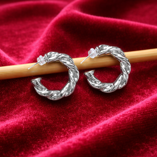 Silver twisted rope hoop earrings