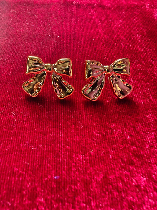 Gold Bow Stud Earrings
